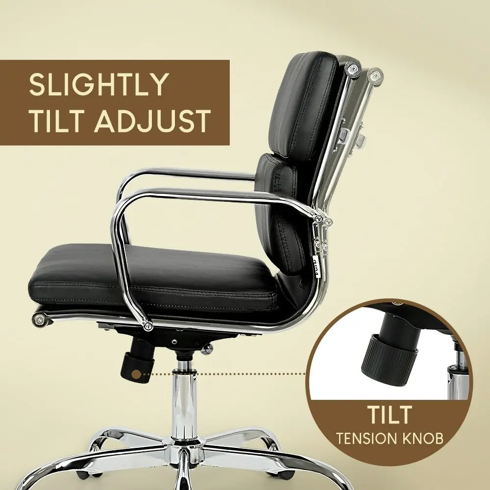 Furb Office Chair Executive Mid-Back Computer PU Leather Work Study Bk Eames Replica Silver