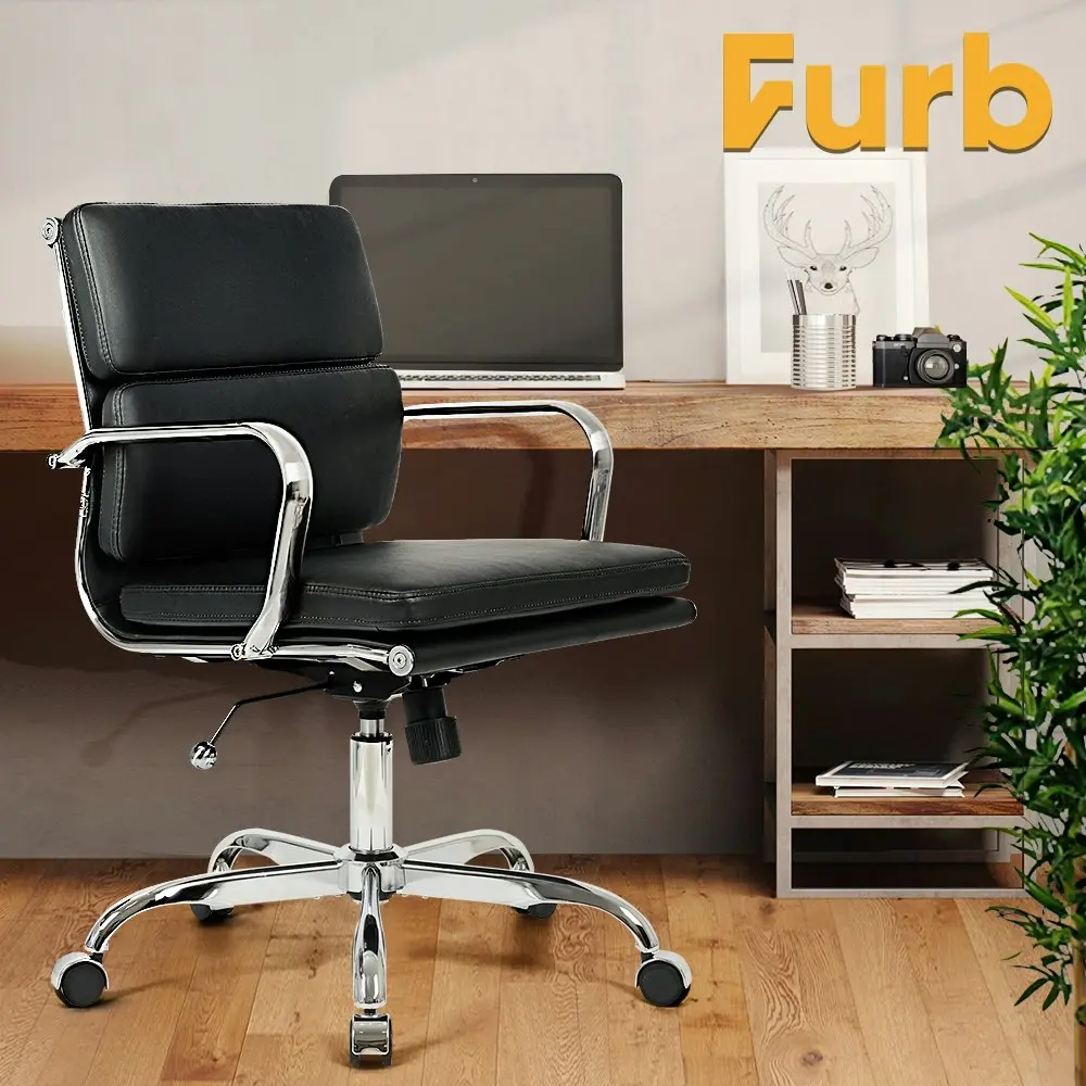 Furb Office Chair Executive Mid-Back Computer PU Leather Work Study Bk Eames Replica Silver