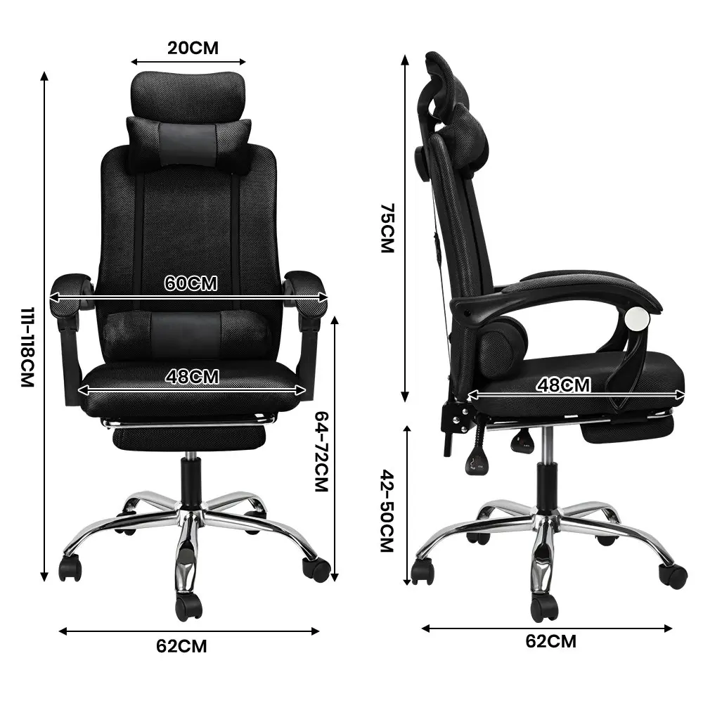 Furb Office Chair Executive Mesh Seating Ergonomic Support with Caster Wheel Footrest Black