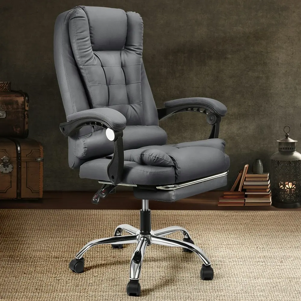 Furb Office Chair Executive PU leather Seat Ergonomic Support Caster Wheel Footrest Grey