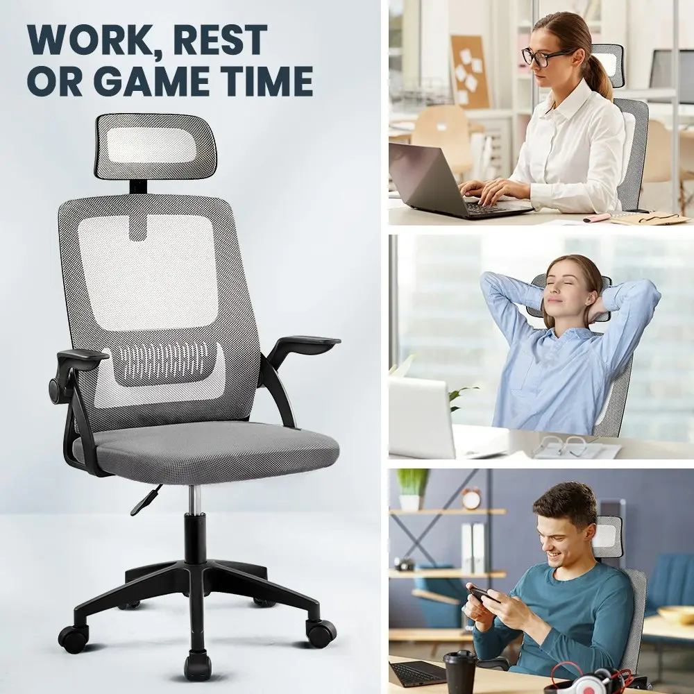 Furb Office Chair Computer Mesh Executive Chairs Study Lifting Seating Headrest Black Grey