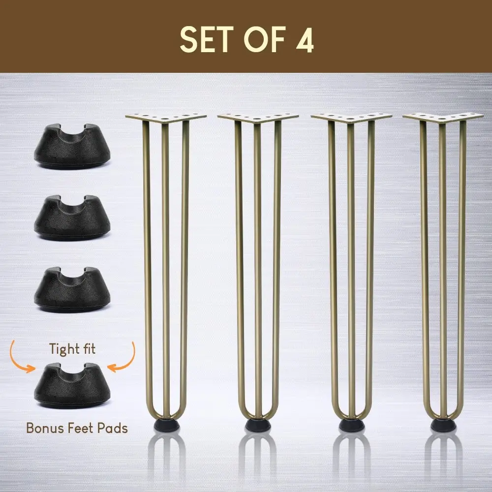 Furb 4x Hairpin Table Legs Support Coffee Dinner Table Steel DIY Industrial Desk Legs 3 Rods 60CM