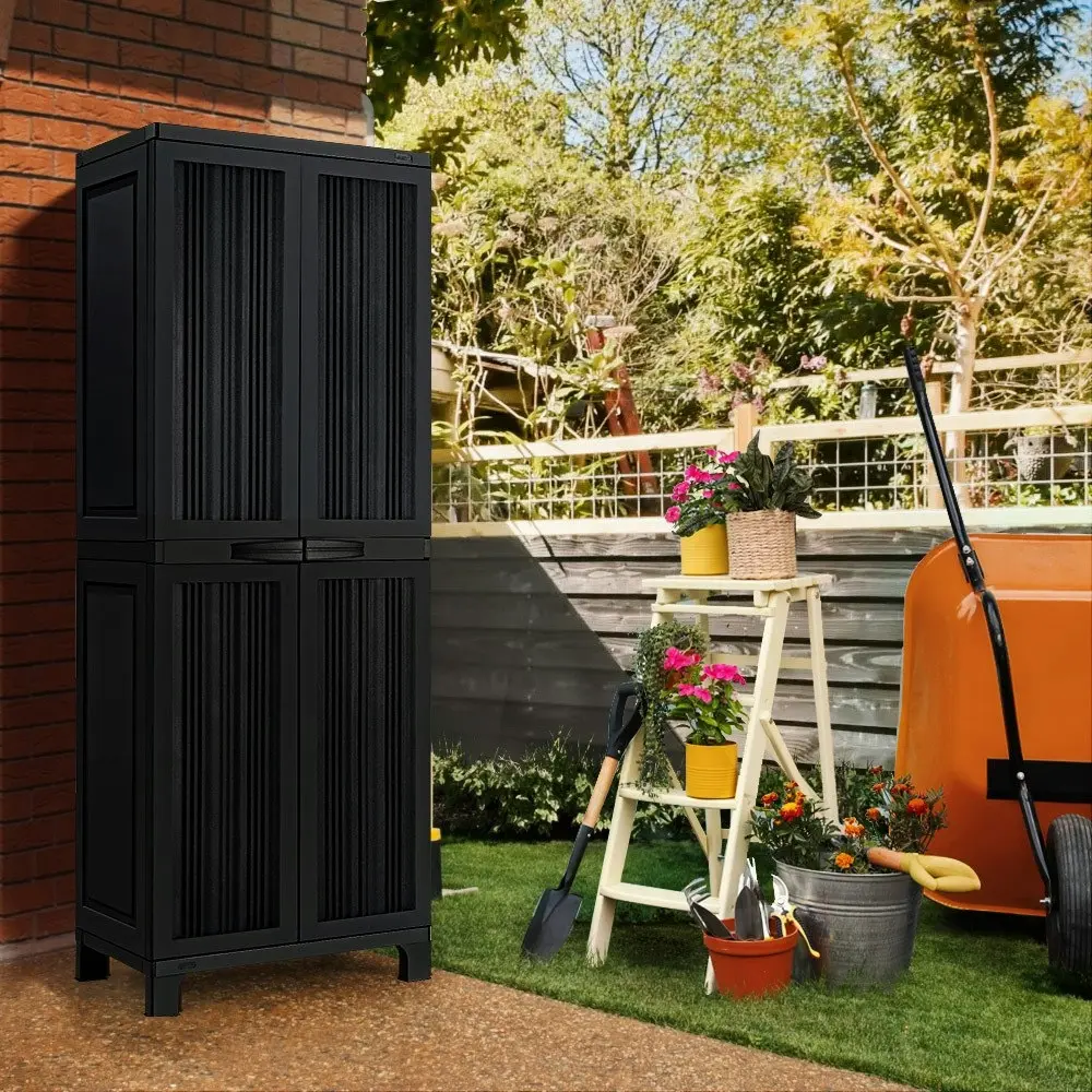 Groverdi Outdoor Storage Cabinet Box Adjustable Patio Sheds Lockable Tall Garage Tools Organiser