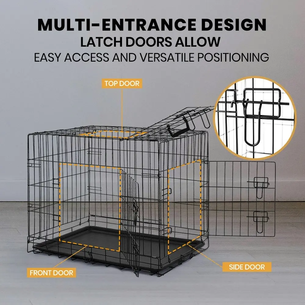 Taily 30" Dog Cage 3 Doors Pet Crate Foldable Metal Frame Kennel Rabbit Cat Puppy Playpen House Tray