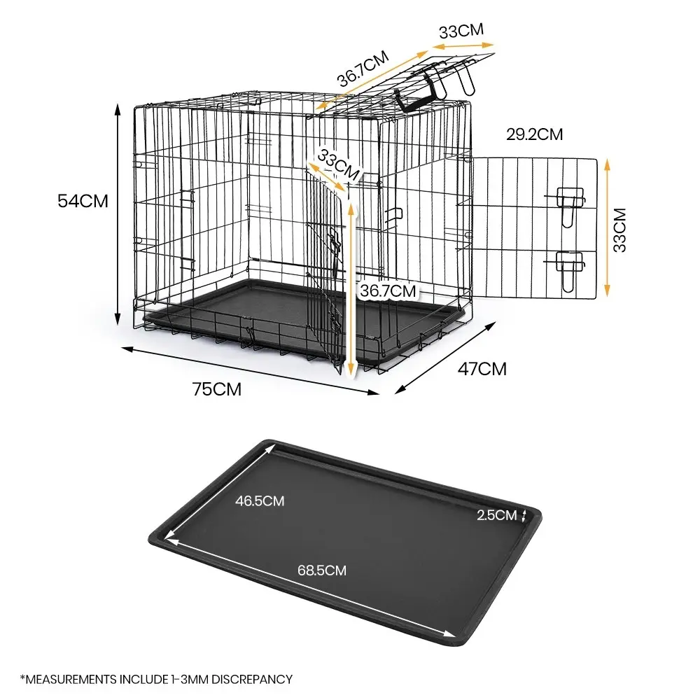 Taily 30" Dog Cage 3 Doors Pet Crate Foldable Metal Frame Kennel Rabbit Cat Puppy Playpen House Tray