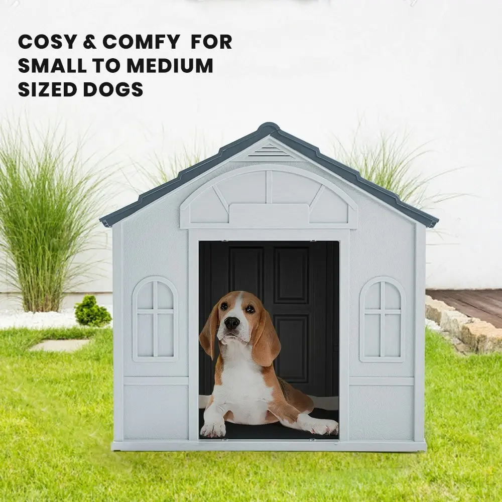 Taily Plastic Dog Kennel Outdoor Indoor Weatherproof Pet Puppy House Large Grey Anti UV Pet Shelter