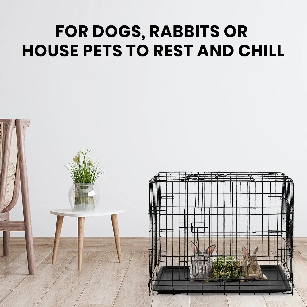 Taily 42" Dog Cage 3 Doors Pet Crate Foldable Metal Frame Kennel Rabbit Cat Puppy Playpen House Tray