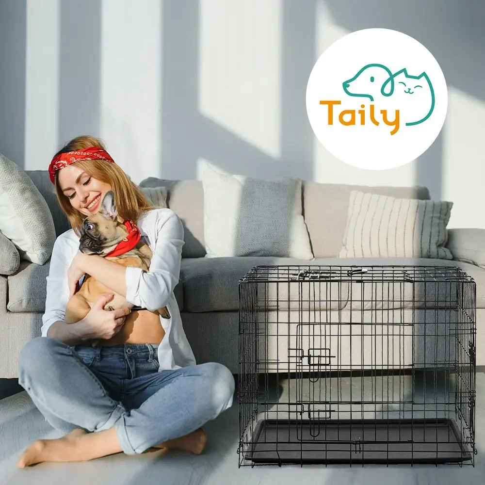 Taily 42" Dog Cage 3 Doors Pet Crate Foldable Metal Frame Kennel Rabbit Cat Puppy Playpen House Tray