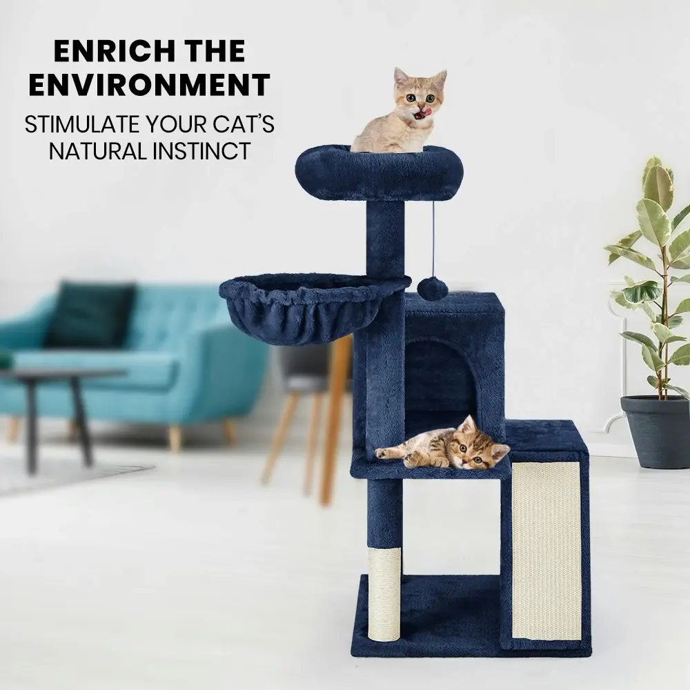 Taily Cat Tree 100cm Tower Condo House Scratching Post Pet Activity Bed Home Pet Furniture Dark Blue