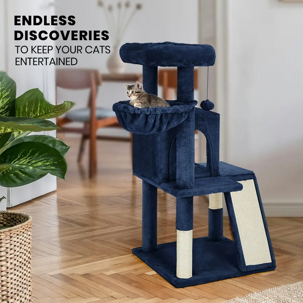 Taily Cat Tree 100cm Tower Condo House Scratching Post Pet Activity Bed Home Pet Furniture Dark Blue