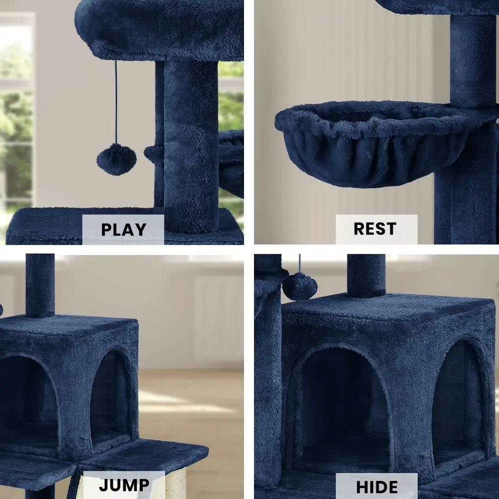 Taily Cat Tree 100cm Tower Condo House Scratching Post Pet Activity Bed Home Pet Furniture Dark Blue