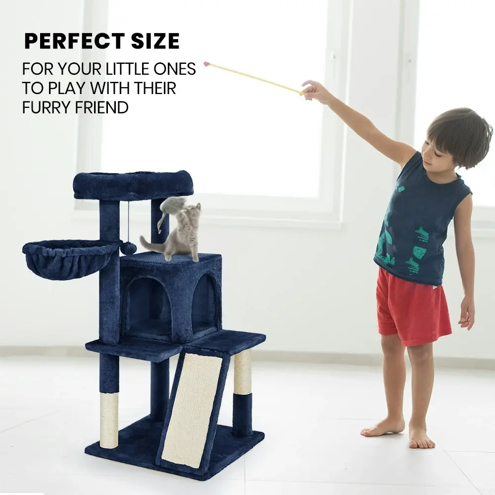 Taily Cat Tree 100cm Tower Condo House Scratching Post Pet Activity Bed Home Pet Furniture Dark Blue