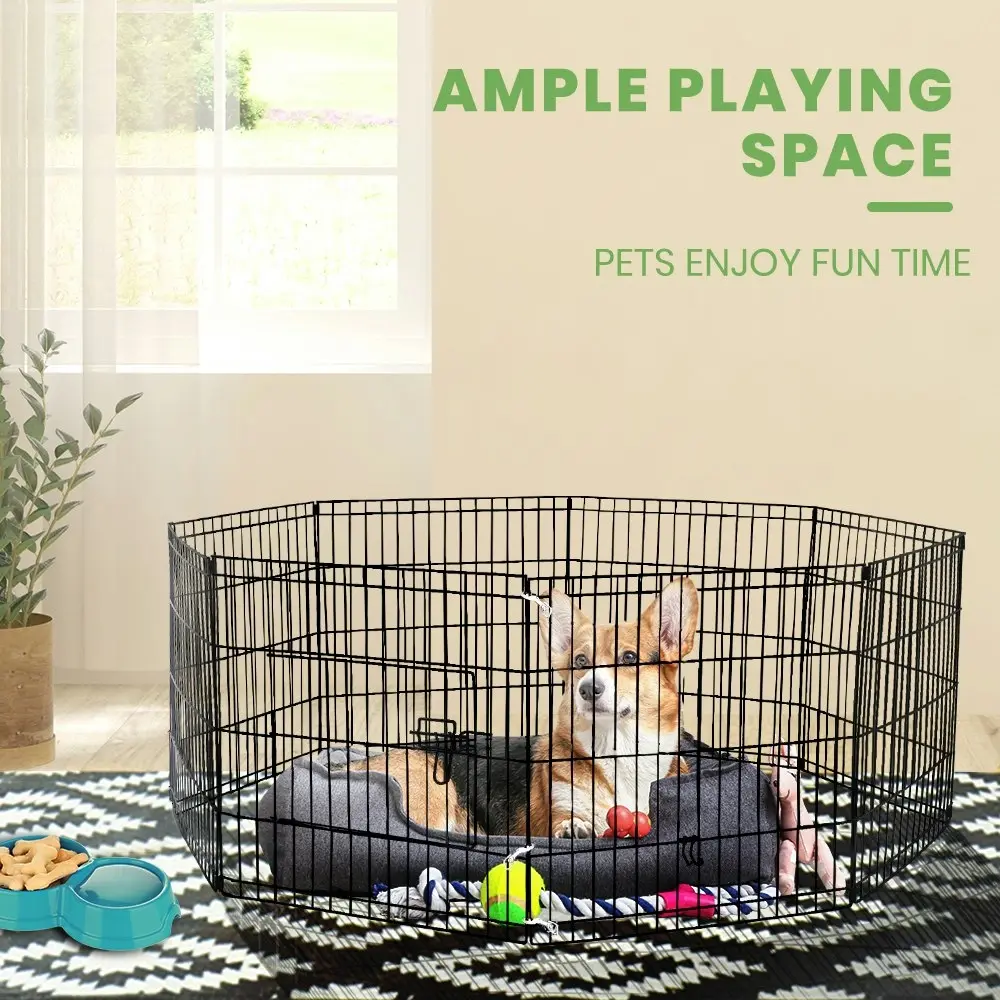 Taily 24" Dog Playpen 8 Panel Foldable Pet Fence Exercise Play Pen Cat Rabbit Puppy Cage Enclosure