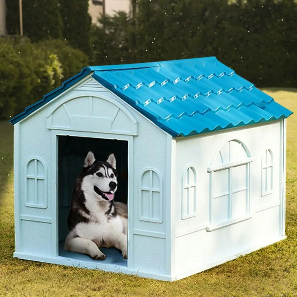 Taily Plastic Dog Kennel Outdoor Indoor Pet Puppy Dog House XL Extra Large Blue Anti UV Pet Shelter