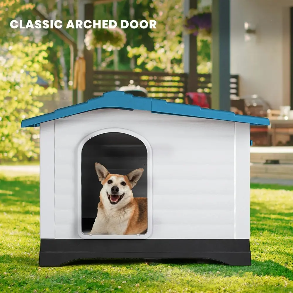 Taily Plastic Dog Kennel Outdoor Indoor Weatherproof Pet Puppy Dog House Large Blue Anti UV Shelter