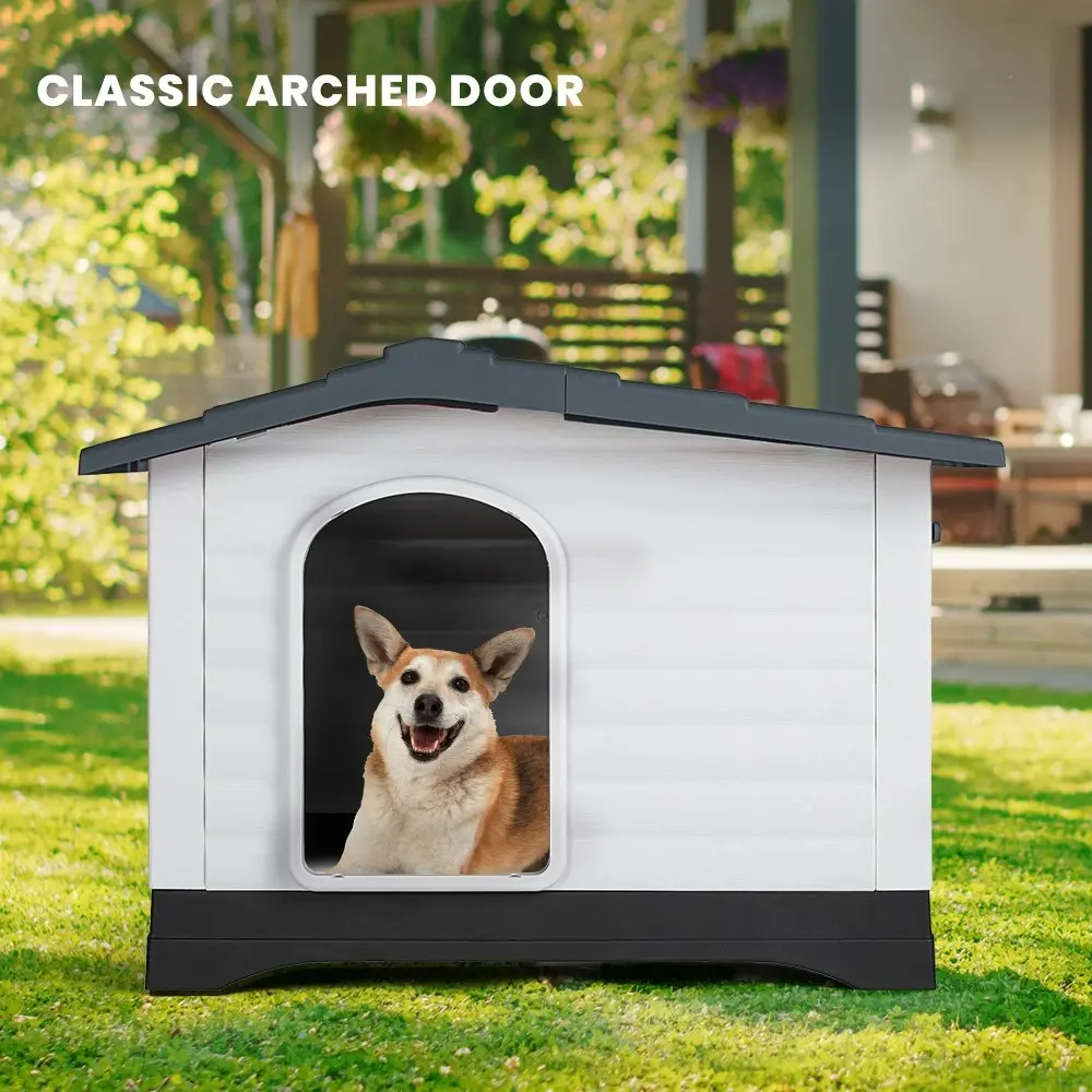 Taily Plastic Dog Kennel Outdoor Indoor Weatherproof Pet Puppy Dog House Large Grey Anti UV Shelter