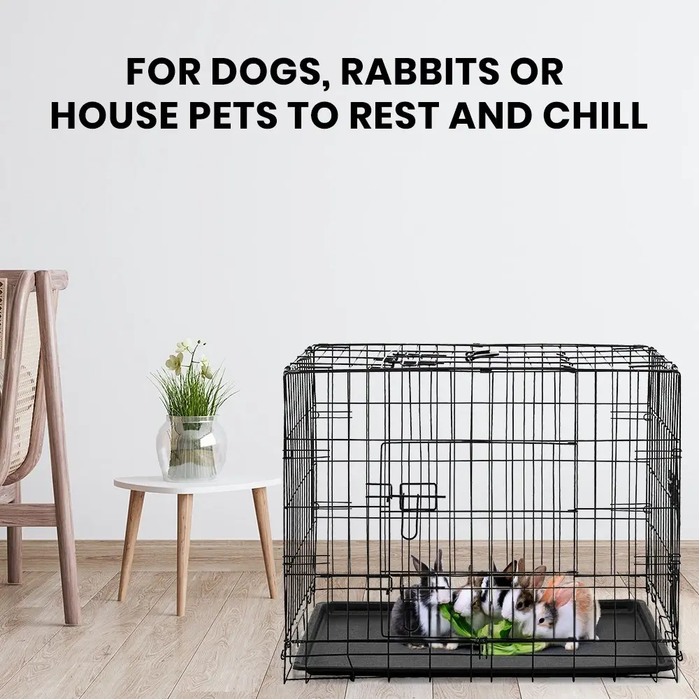 Taily 48" Dog Cage 3 Doors Pet Crate Foldable Metal Frame Kennel Rabbit Cat Puppy Playpen House Tray