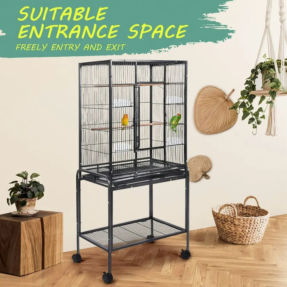 Taily Bird Cage Large Cages Stand-Alone Aviary Budgie Perch Castor Wheels Removable Tray Black 135cm