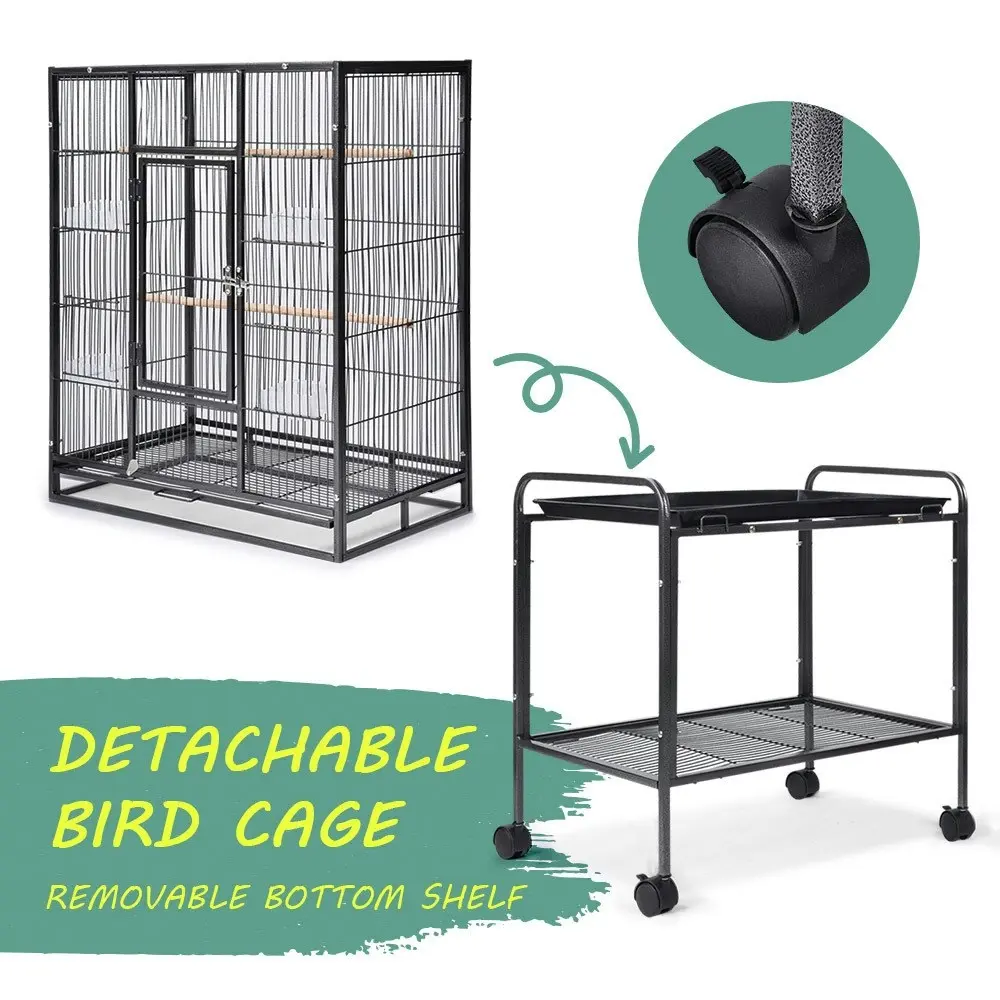 Taily Bird Cage Large Cages Stand-Alone Aviary Budgie Perch Castor Wheels Removable Tray Black 135cm