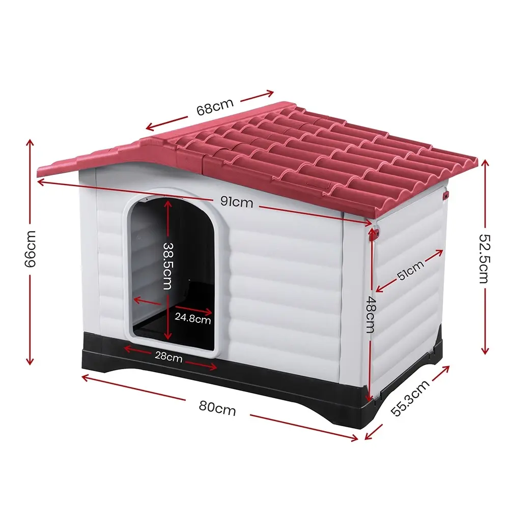 Taily Plastic Dog Kennel Outdoor Indoor Weatherproof Pet Puppy Dog House Large Red Anti UV Shelter