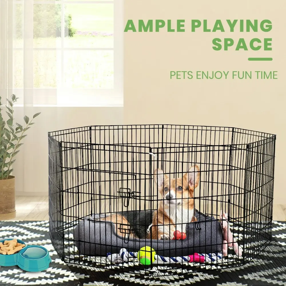 Taily 30" Dog Playpen 8 Panel Foldable Pet Fence Exercise Play Pen Cat Rabbit Puppy Cage Enclosure