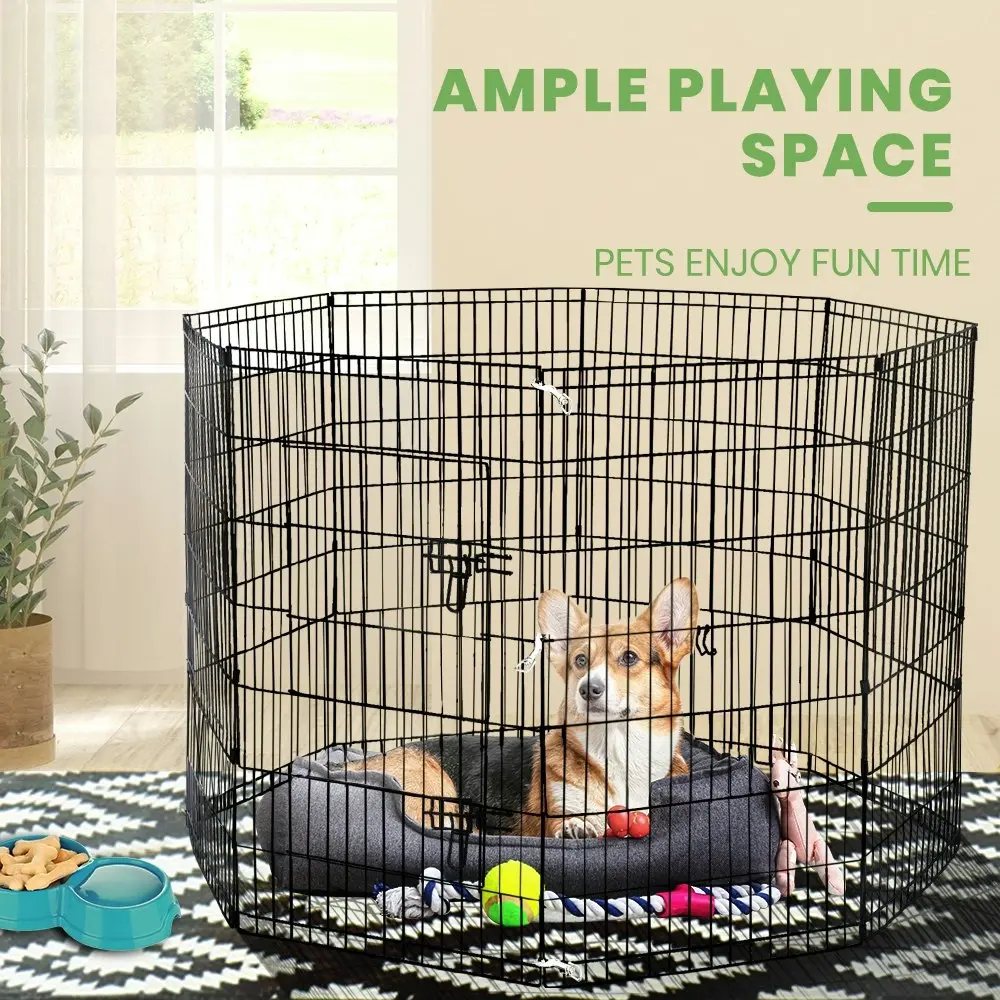 Taily 42" Dog Playpen 8 Panel Foldable Pet Fence Exercise Play Pen Cat Rabbit Puppy Cage Enclosure