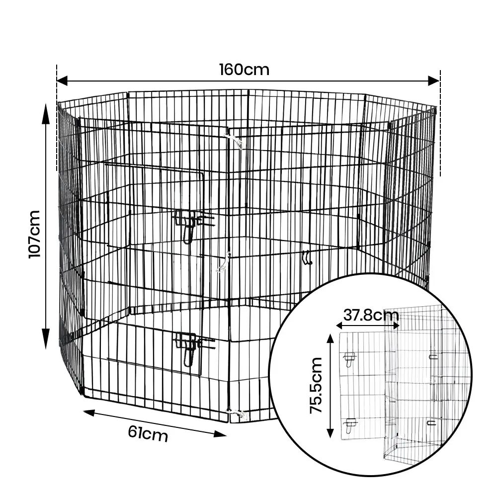 Taily 42" Dog Playpen 8 Panel Foldable Pet Fence Exercise Play Pen Cat Rabbit Puppy Cage Enclosure