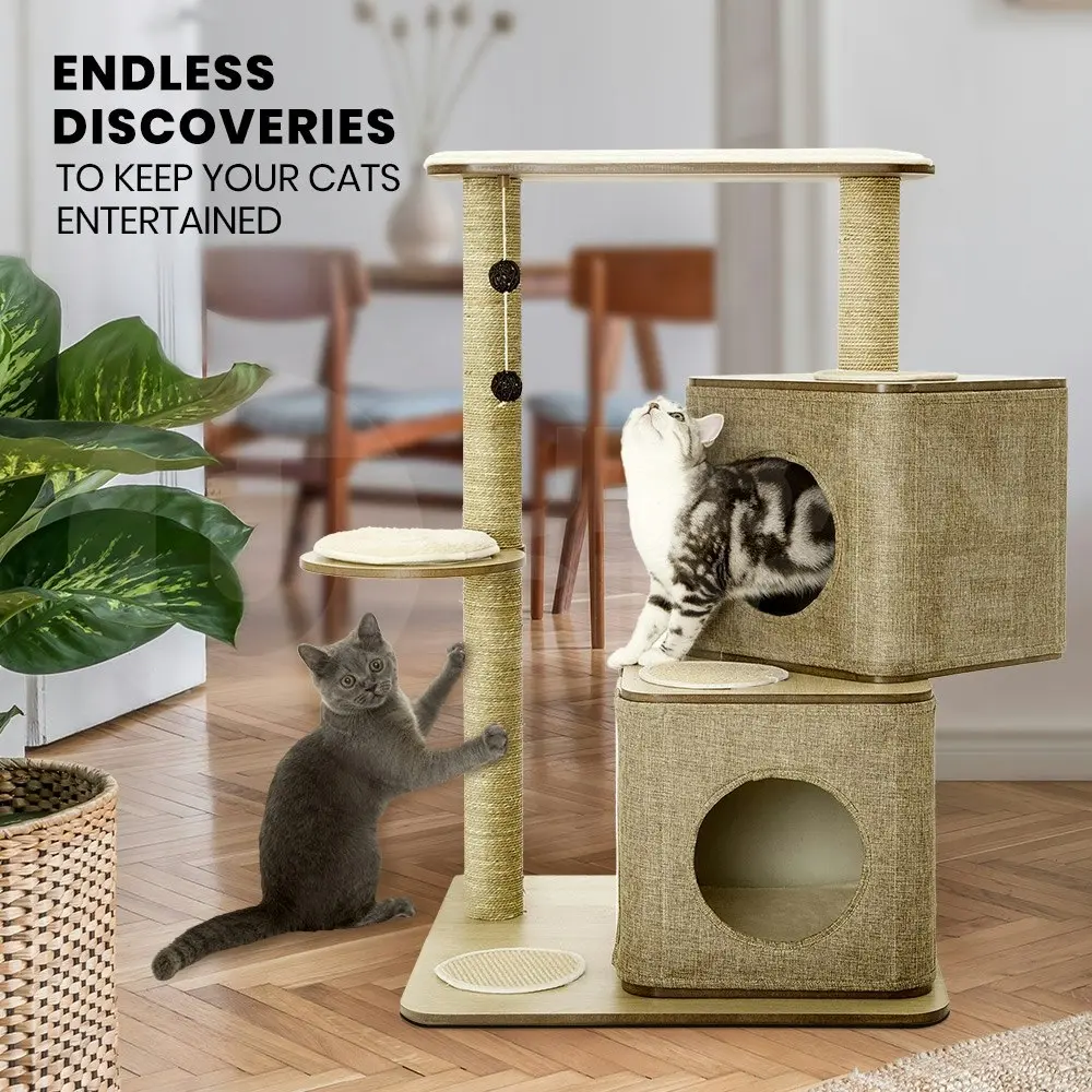 Taily Cat Tree Scratcher Scratching Post Cats Playhouse Condo Furniture Toys Wooden Cubox Cat House