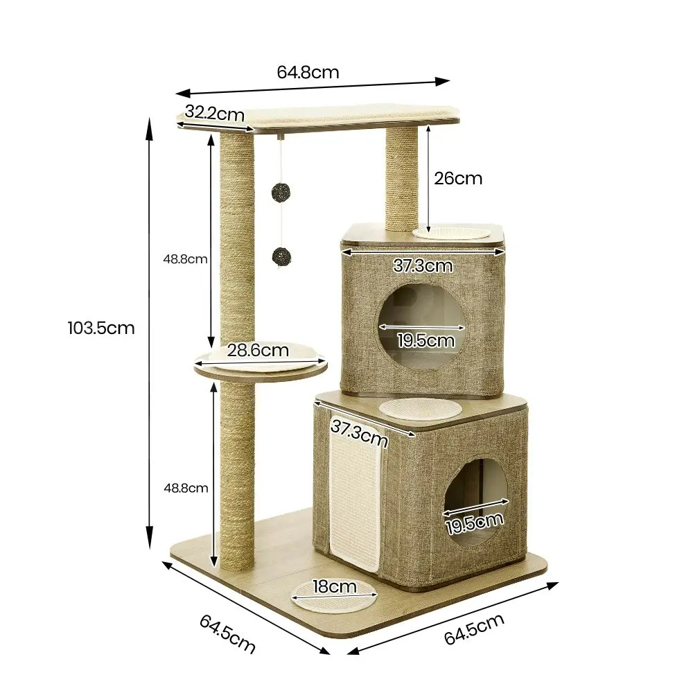 Taily Cat Tree Scratcher Scratching Post Cats Playhouse Condo Furniture Toys Wooden Cubox Cat House