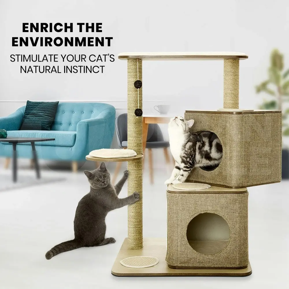 Taily Cat Tree Scratcher Scratching Post Cats Playhouse Condo Furniture Toys Wooden Cubox Cat House