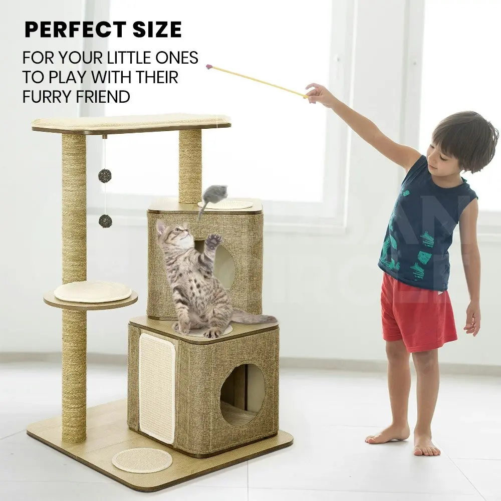 Taily Cat Tree Scratcher Scratching Post Cats Playhouse Condo Furniture Toys Wooden Cubox Cat House