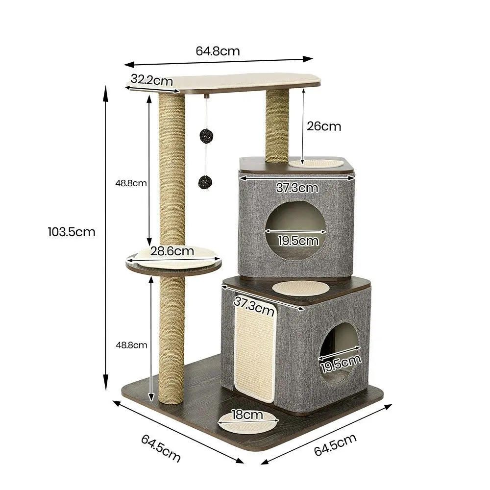 Taily Cat Tree Scratcher Cats Scratching Post Playhouse Condo Furniture Toys Wooden Cubox Cat House