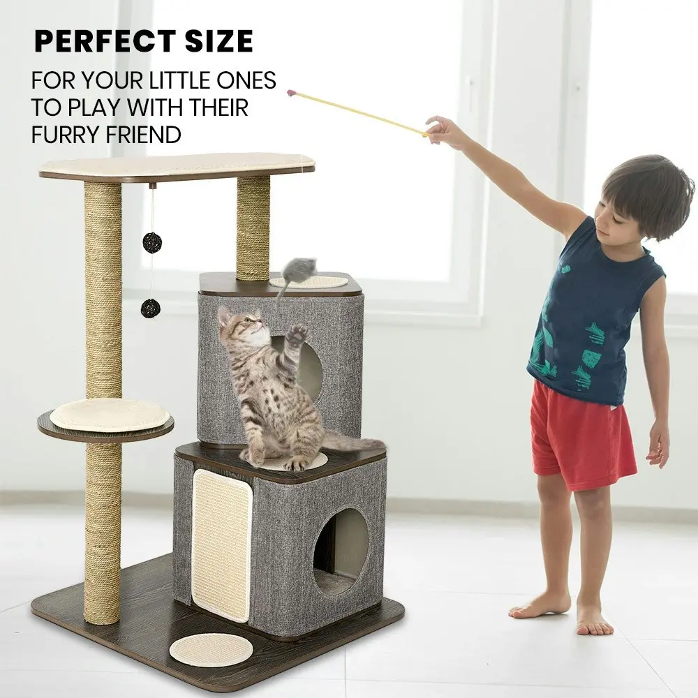 Taily Cat Tree Scratcher Cats Scratching Post Playhouse Condo Furniture Toys Wooden Cubox Cat House