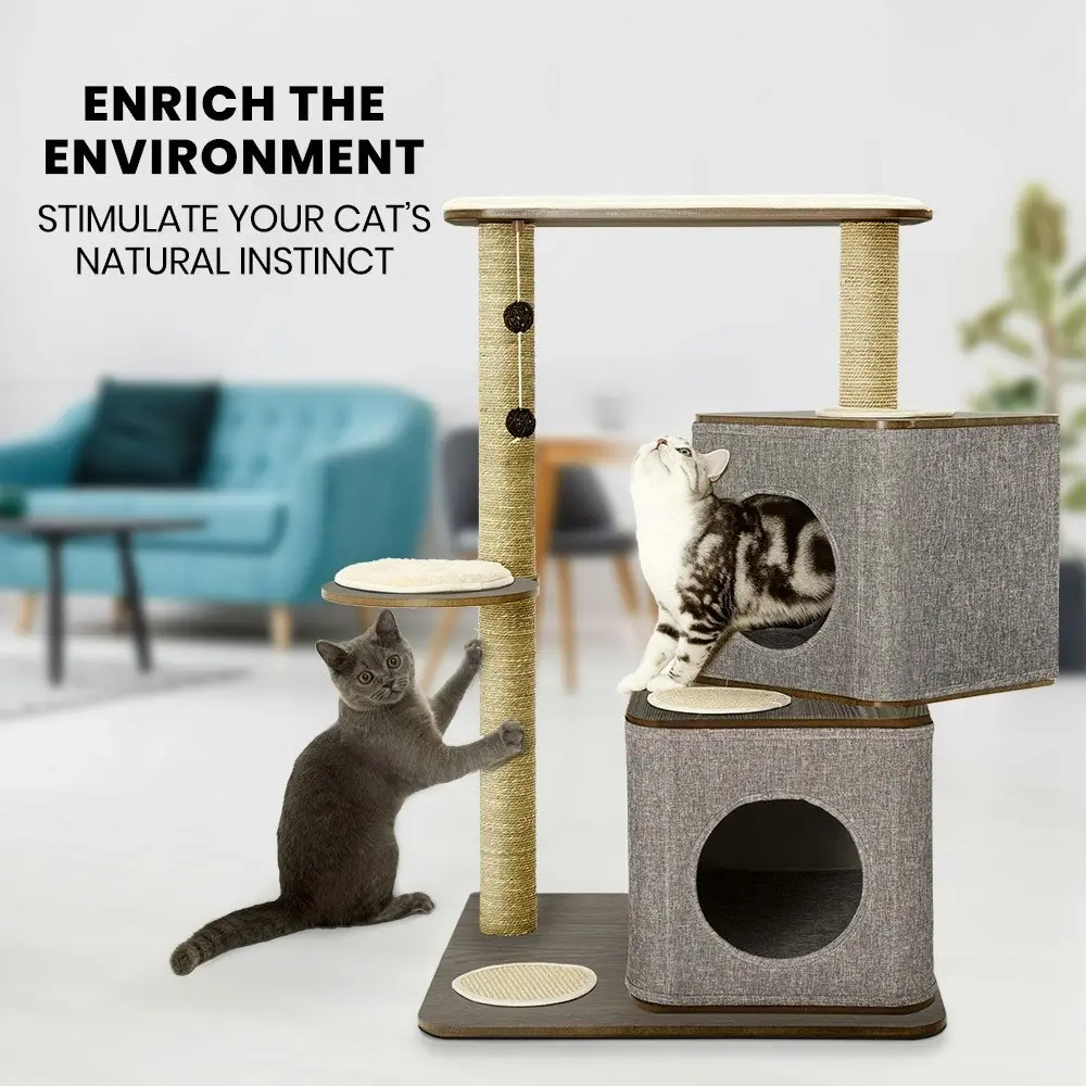 Taily Cat Tree Scratcher Cats Scratching Post Playhouse Condo Furniture Toys Wooden Cubox Cat House