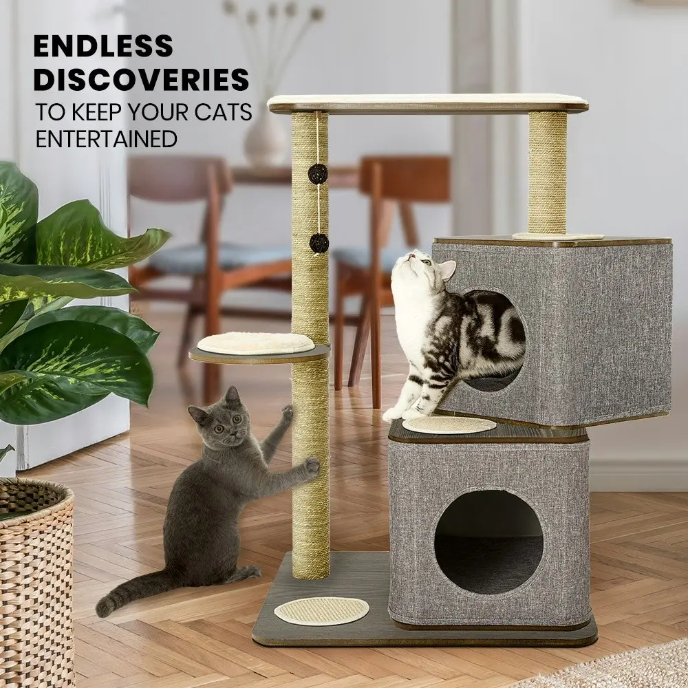 Taily Cat Tree Scratcher Cats Scratching Post Playhouse Condo Furniture Toys Wooden Cubox Cat House