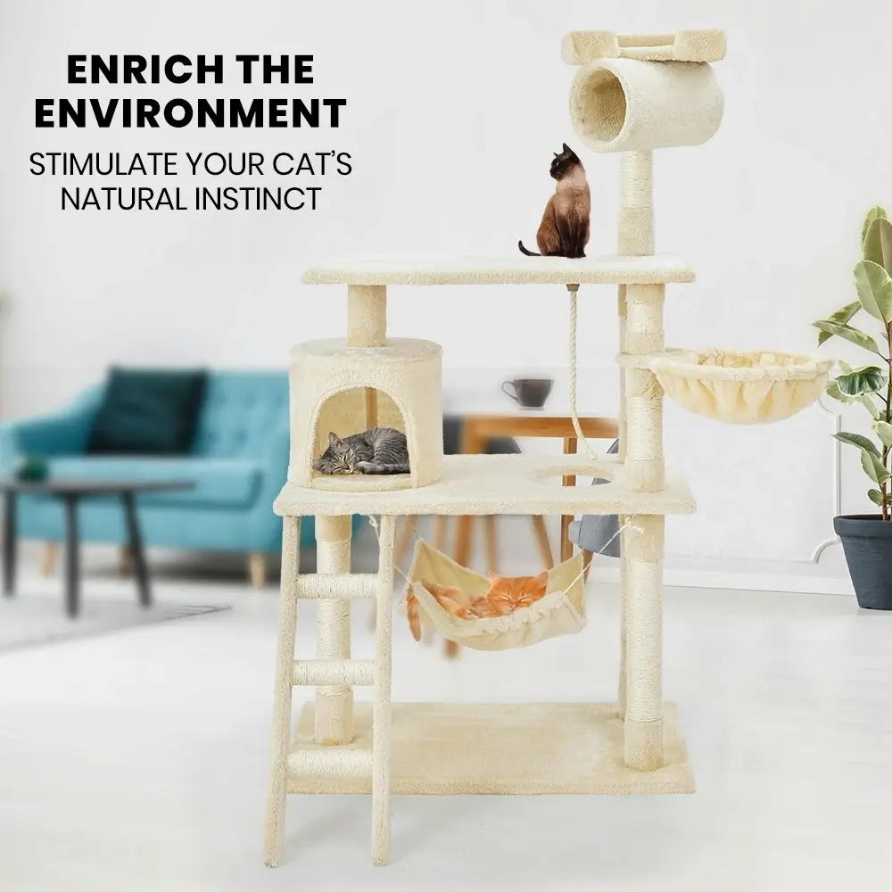 Taily Cat Tree Scratching Post Scratcher Tower Condo Bed House Pole 140CM Beige Pet Toy