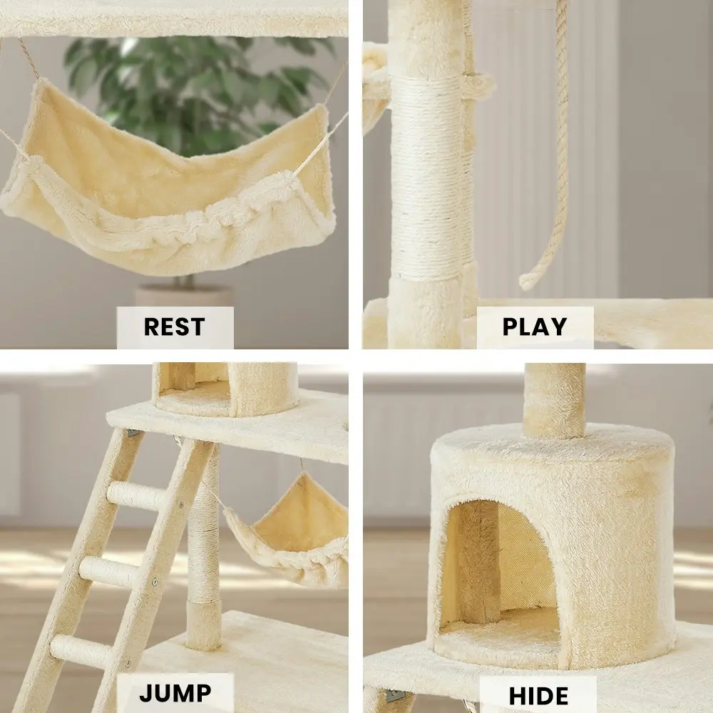 Taily Cat Tree Scratching Post Scratcher Tower Condo Bed House Pole 140CM Beige Pet Toy