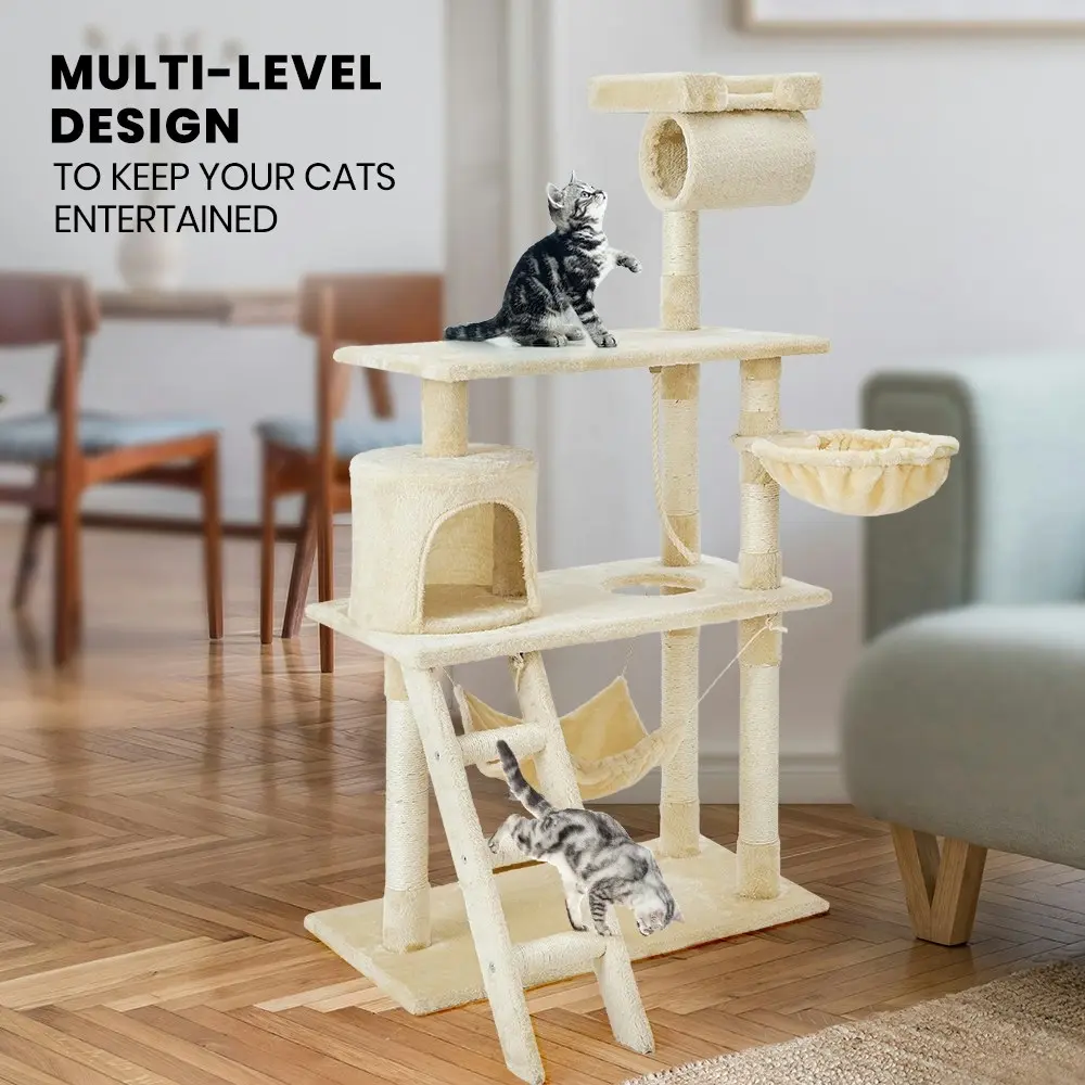 Taily Cat Tree Scratching Post Scratcher Tower Condo Bed House Pole 140CM Beige Pet Toy