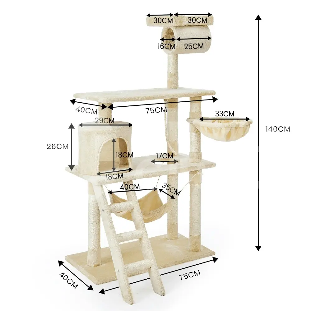 Taily Cat Tree Scratching Post Scratcher Tower Condo Bed House Pole 140CM Beige Pet Toy