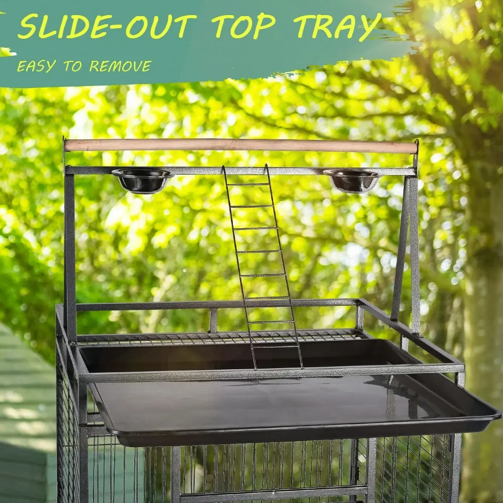 Taily 173CM Large Bird Cage Stand-Alone Aviary Budgie Perch Castor With Wheels Removable Tray Black