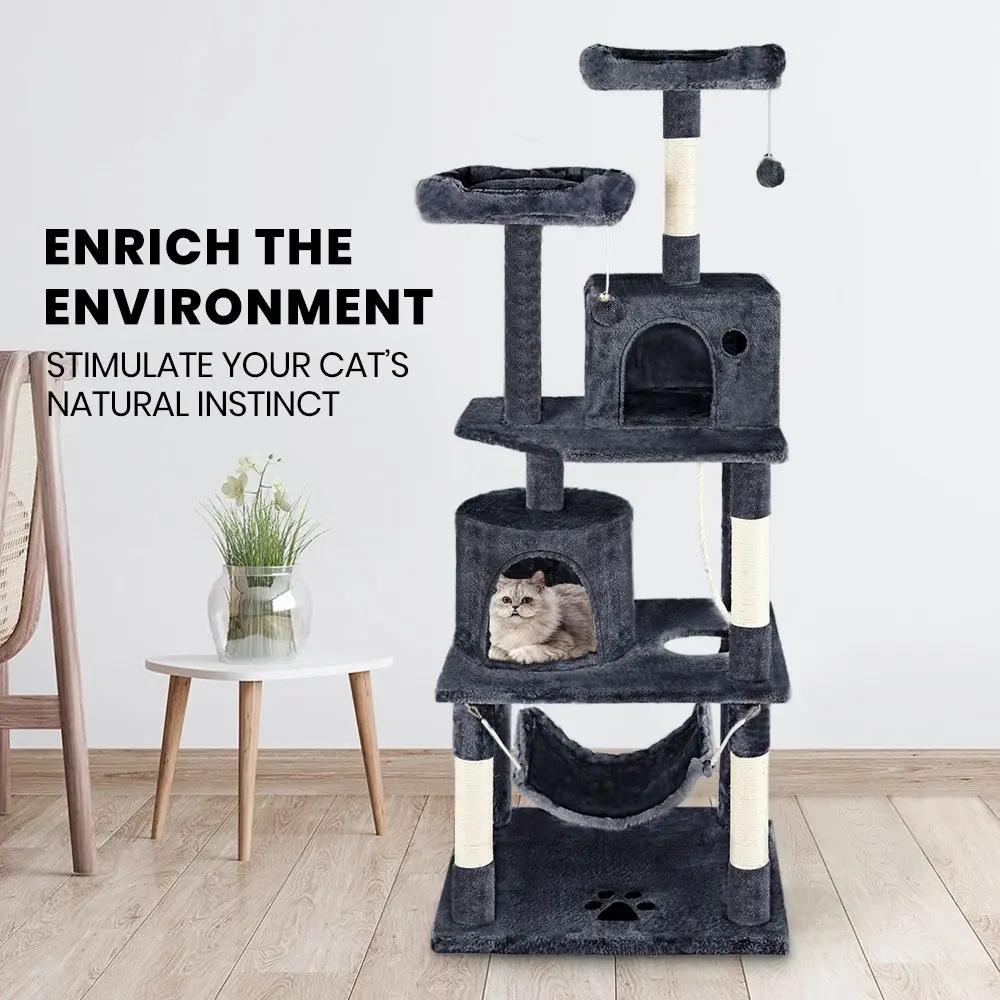 Taily Cat Tree Scratching Post Scratcher Tower Condo House Bed Stand 160CM Stand Pet Furniture Grey