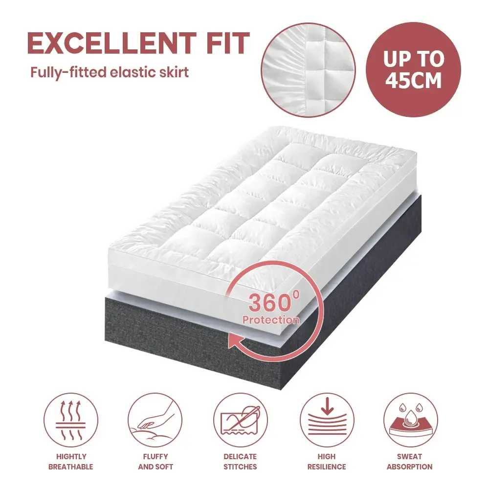 Mona Bedding Bamboo Microfibre Pillowtop Mattress Topper Protector Cover 1100GSM Bed Underlay Mat