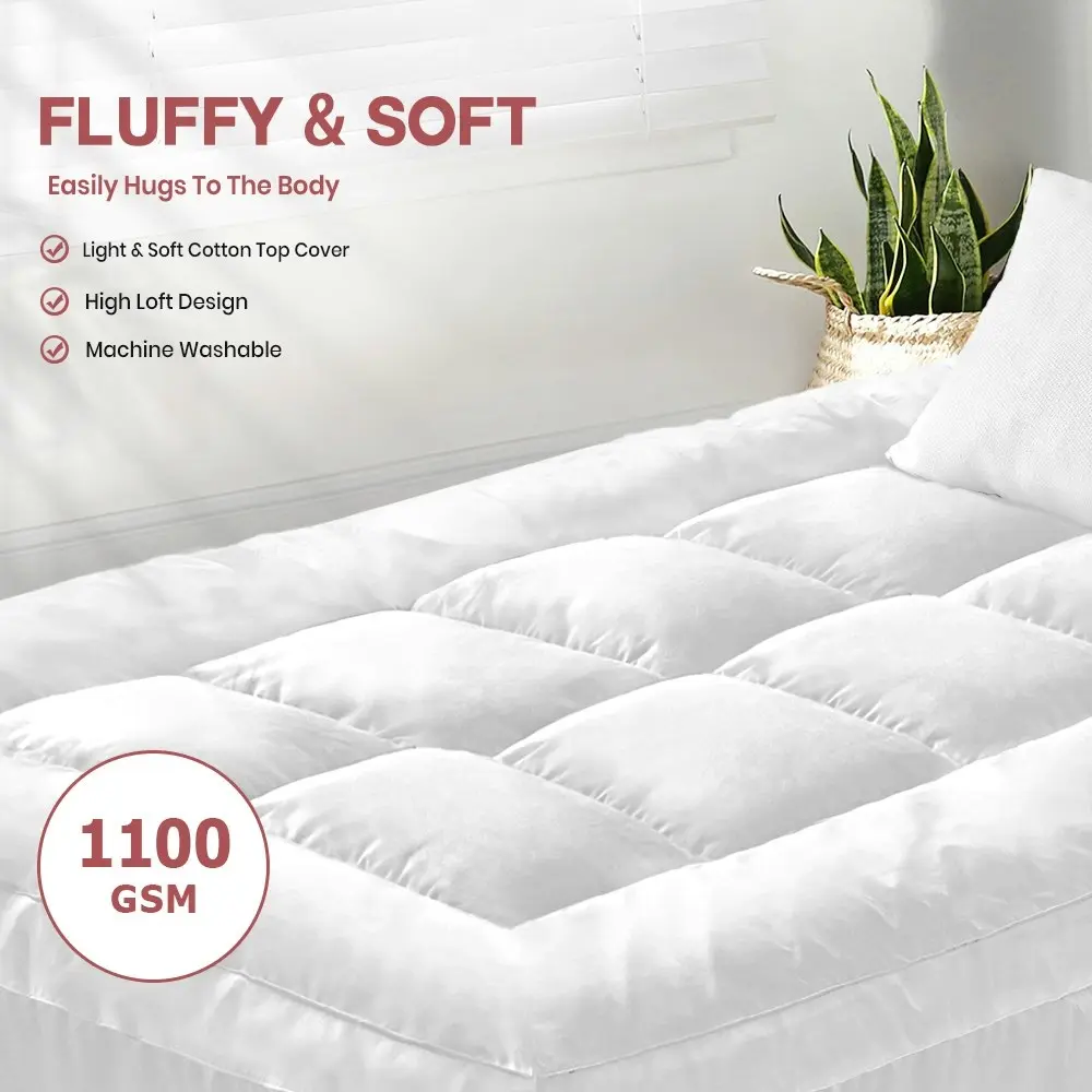 Mona Bedding Bamboo Microfibre Pillowtop Mattress Topper Protector Cover 1100GSM Bed Underlay Mat