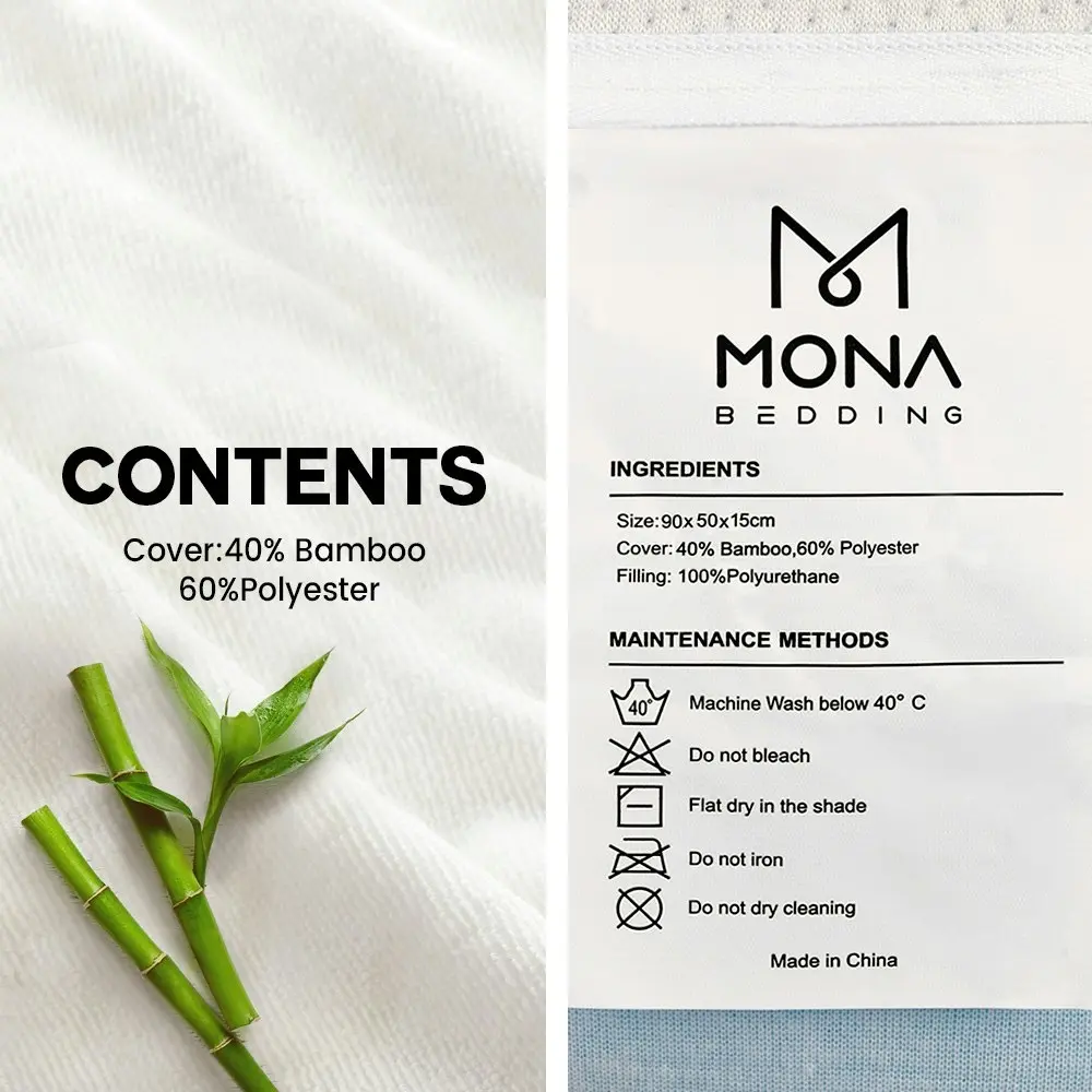 Mona Bedding Memory Foam Pillows 2 Pack Washable Bamboo Fabric Cover Pillow Soft Home Hotel 90x50CM