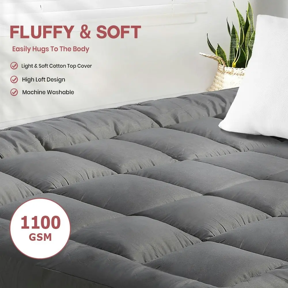 Mona Bedding Mattress Topper 1100GSM Bamboo Microfibre Pillowtop Cover Double Bed Underlay Mat Pad