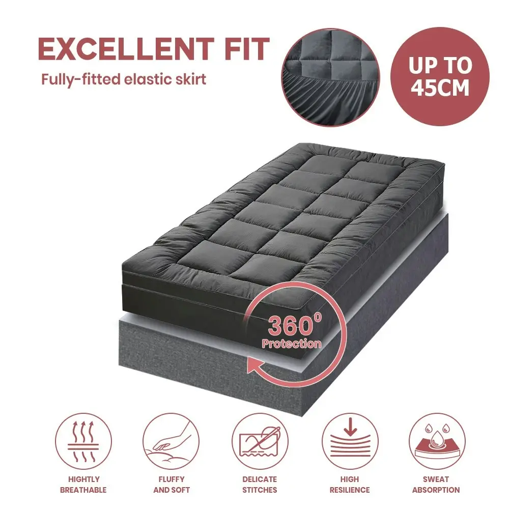 Mona Bedding Bamboo Charcoal Pillowtop Mattress Topper Protector Cover 1100GSM Bed Underlay Mat Pad