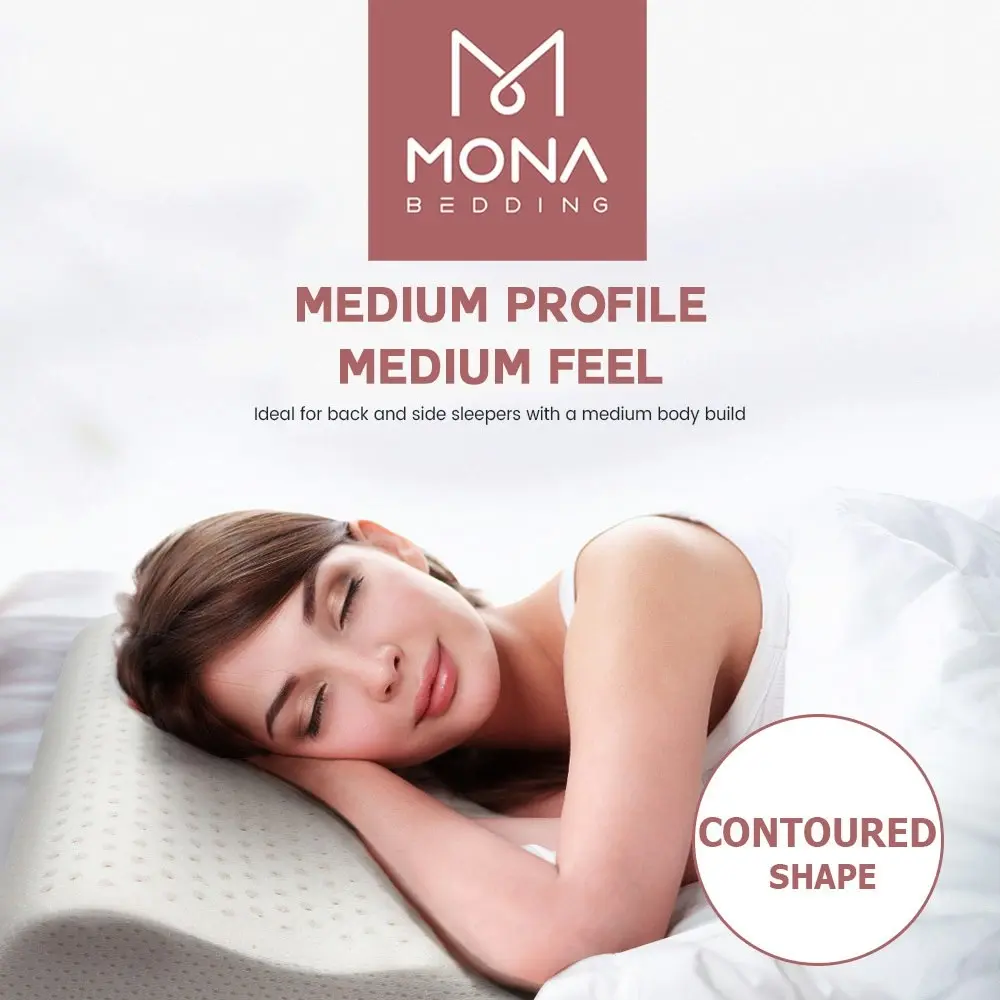 Mona Bedding 2x Natural Latex Pillows 3-Zone Pillow Cover Bed Set Washable 12cm Thick Soft 60x40cm L