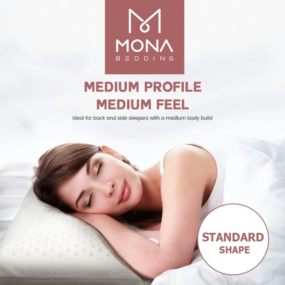 Mona Bedding 2x Natural Latex Pillows Standard Pillow Cover Bed Set Washable 12CM Thick Soft 60x40CM