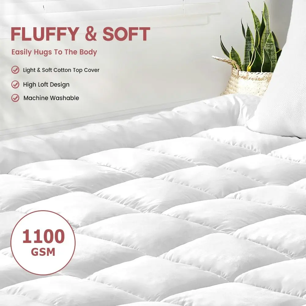 Mona Bedding Bamboo Fibre Pillowtop Mattress Topper 1100GSM Bed Underlay Mat Protector Cover Queen