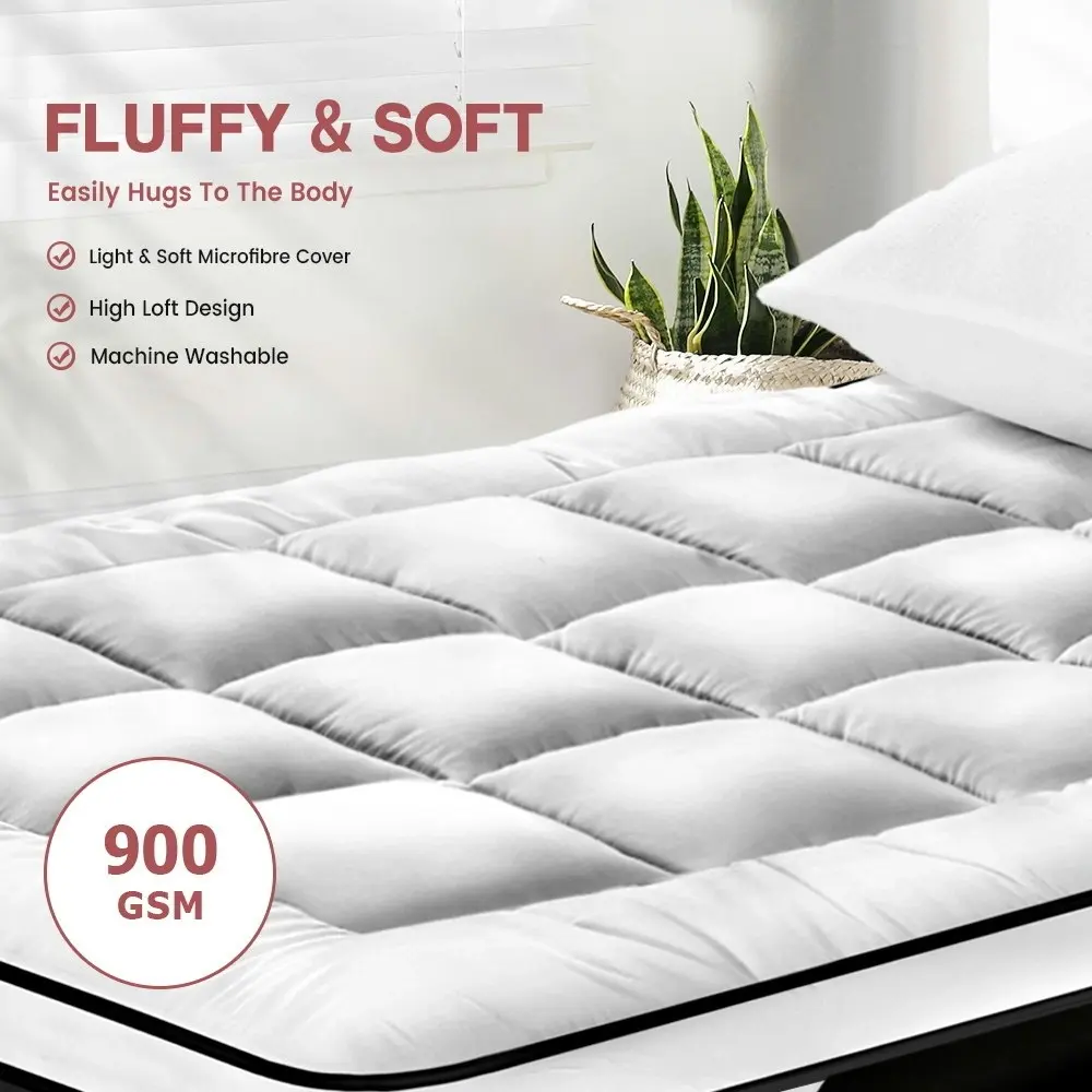 Mona Bedding Pillowtop Mattress Topper 2Layer Microfibre Protector Bed Mat Pad Cover Underlay KS